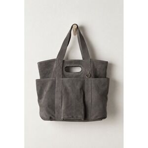 Free People Suede Caravan Tote Bag Charcoal Gray NWT